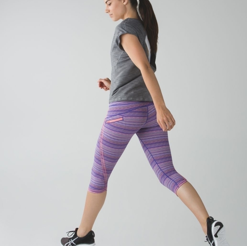 Lululemon Run Top Speed Crop Leggings Space Dye Twist Iris Flower Pink Shell
